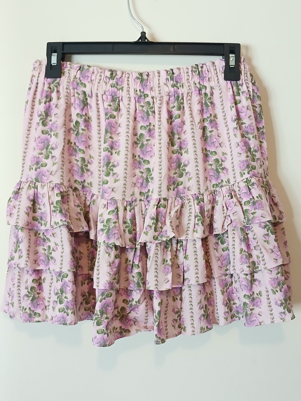 LoveShackFancy Lavender Floral Ruffled Tiered Mini Skirt - Picture 3 of 5